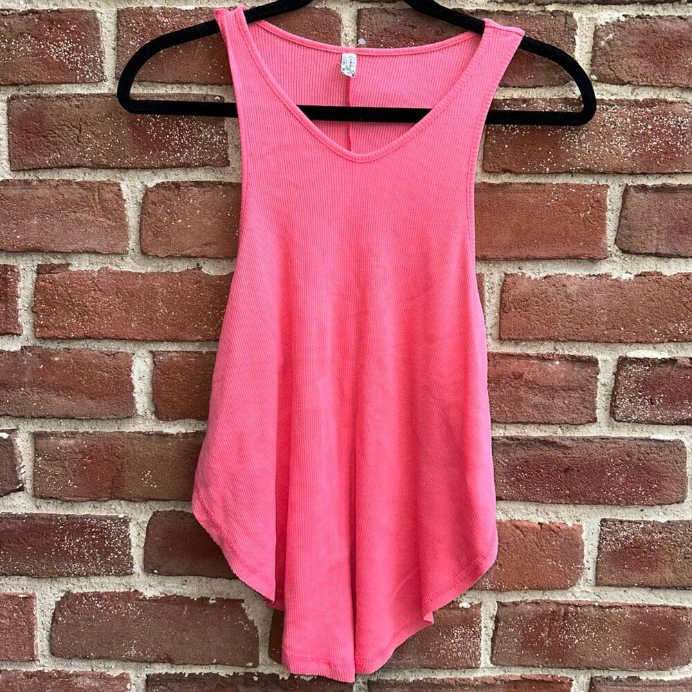 Free People X Intimately Out The Door Tank Ribbed coral pink large NEW - Picture 2 of 6